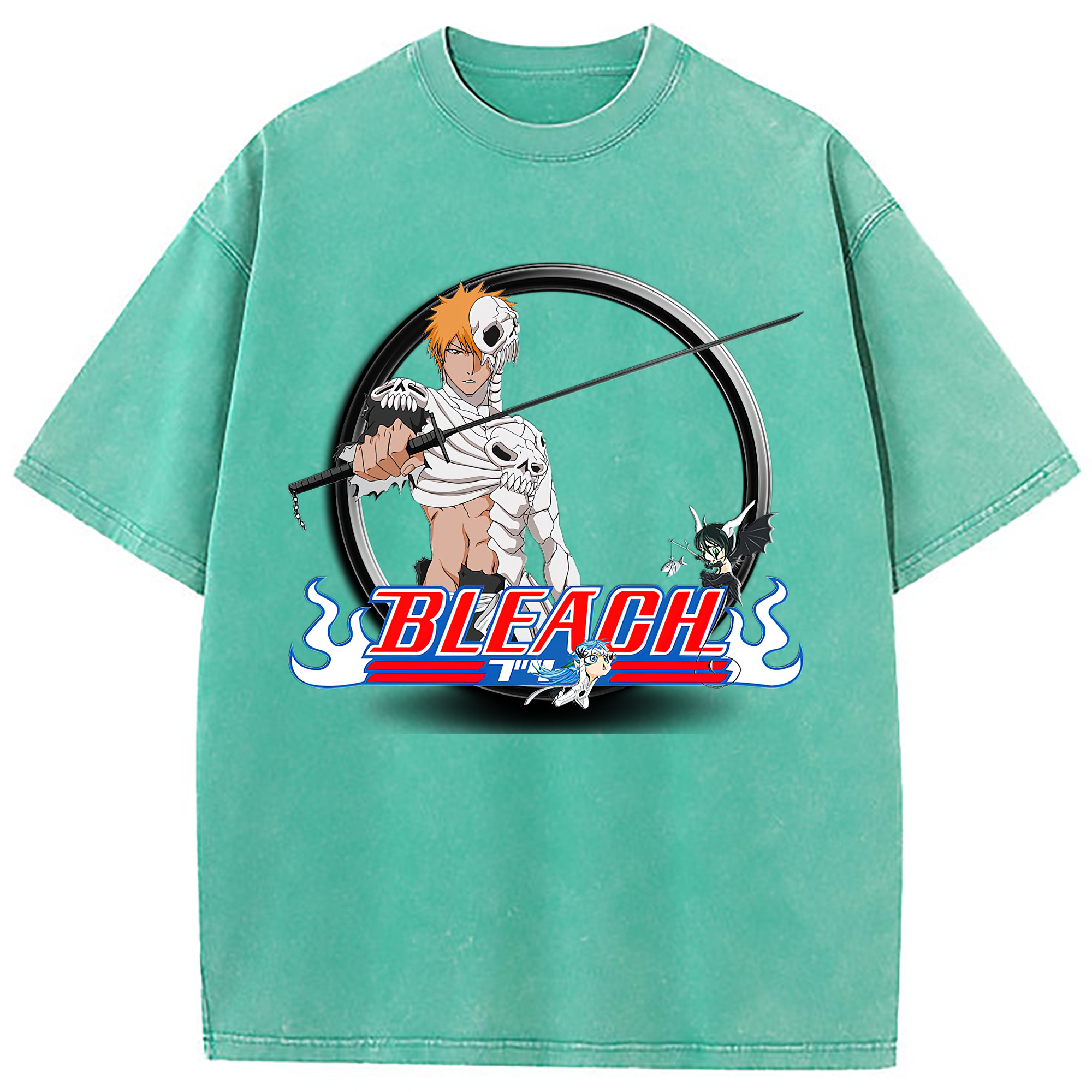 （画像用） ブリーチ 黒崎一護（くろさき いちご）BLEACH Kurosaki Ichigo 綿100% ヴィンテージ風 半袖Tシャツ（フロントプリント）